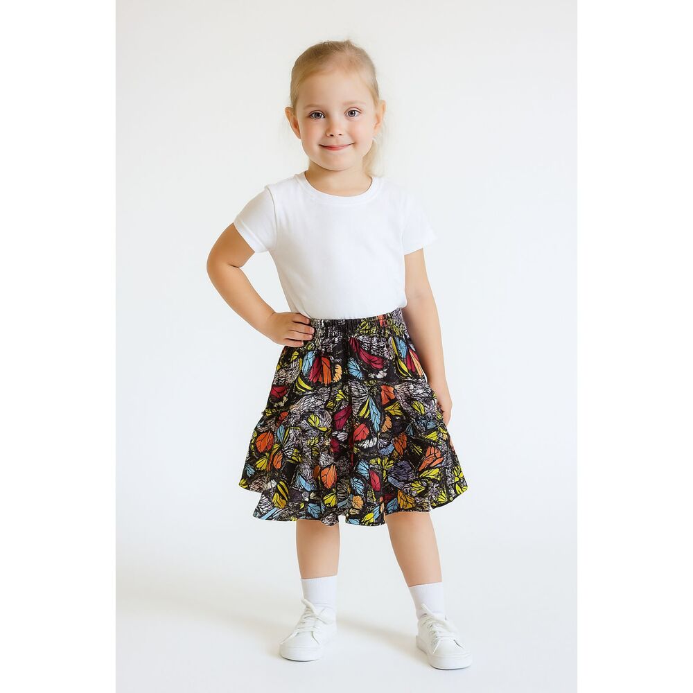 Art Class Child 4/5 Elastic Waist Pleated Boho Tiered Ruffle Butterfly Skirt #F
